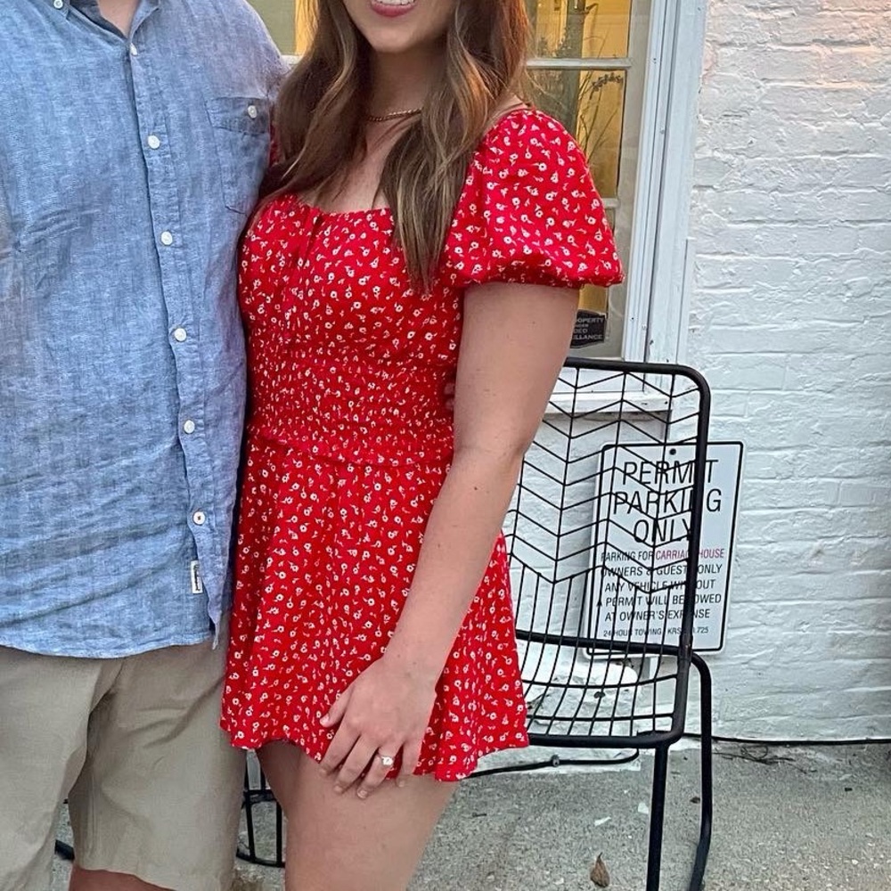 Red Floral Puff Sleeve Romper